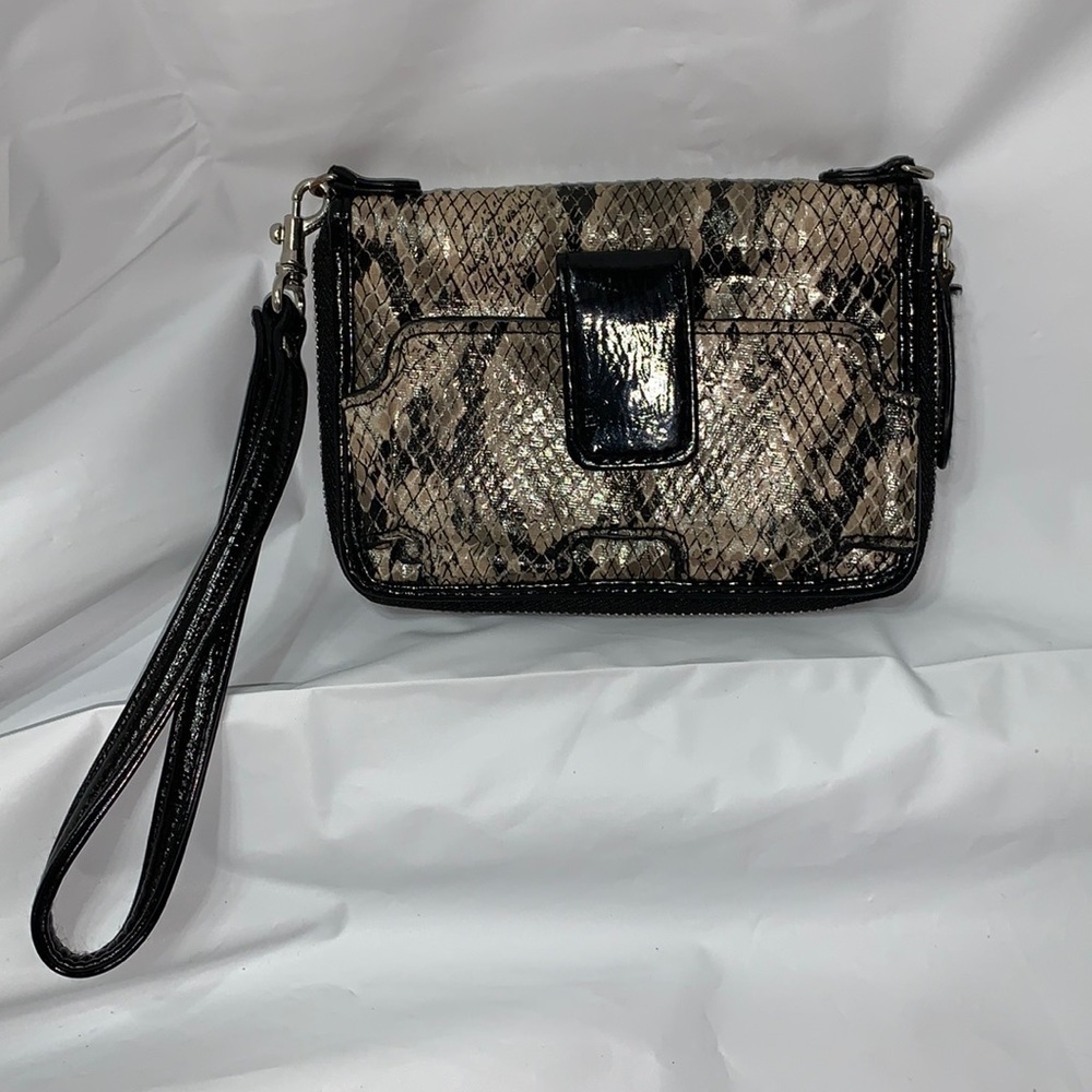 JEUN Bang Black and White Faux Skin Wallet with wrist strap